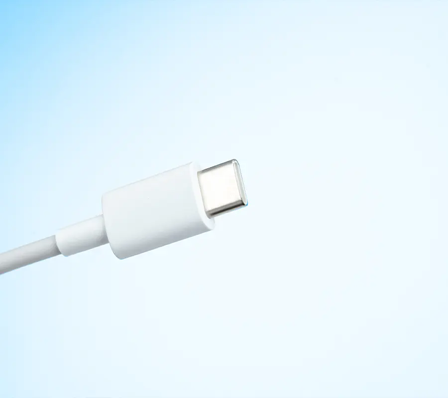damaged, white-colored iPhone cable